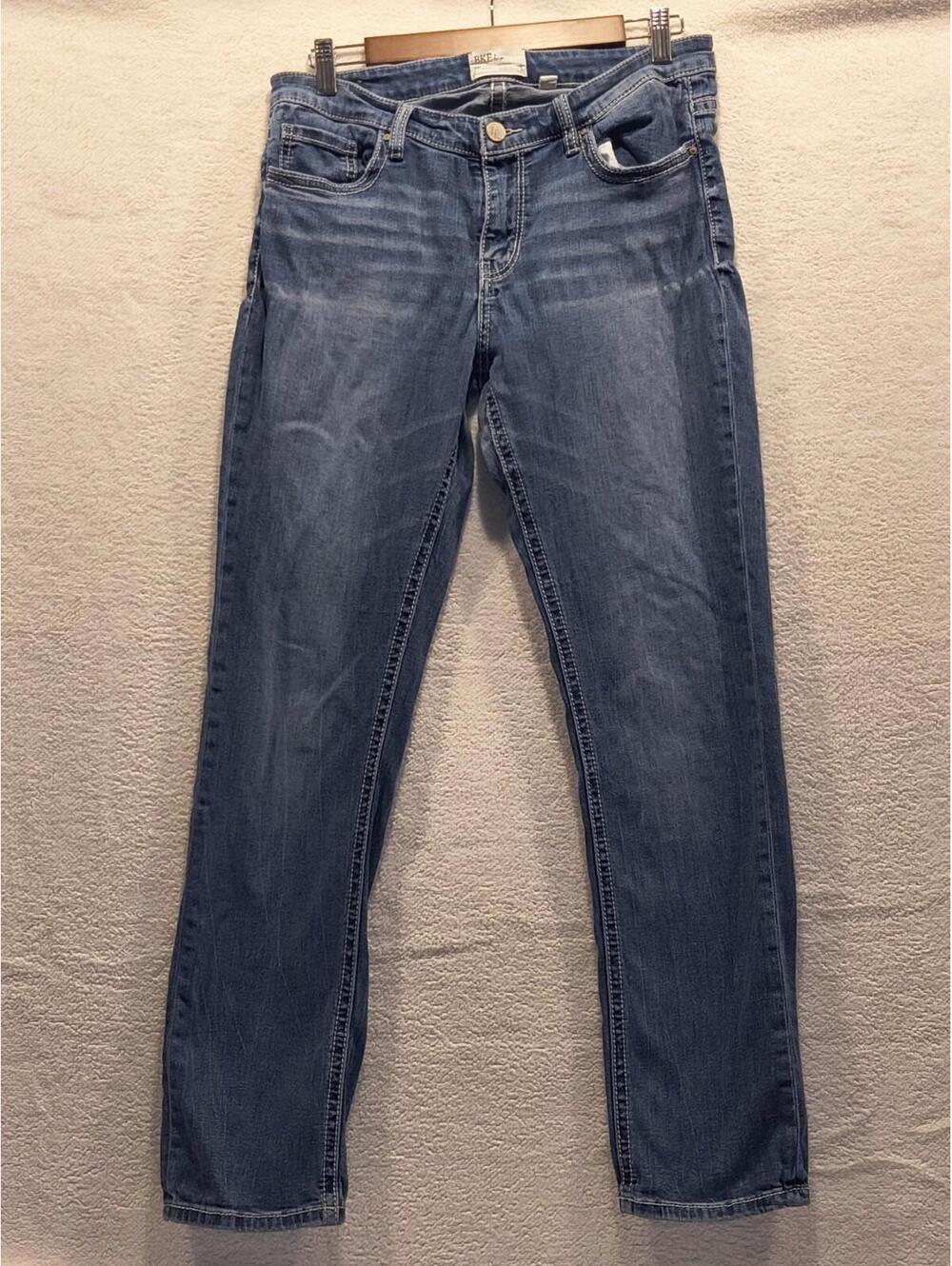 BKE Payton Buckle Straight Blue Denim Jeans Womens Distressed Sz 30R